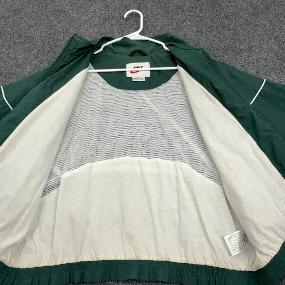 Vintage Nike Windbreaker Jacket Womens M Green Nylon Piping Full Zip Sportswear
